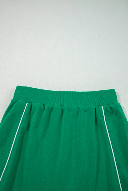 Contrast Piping Crewneck Pullover Mini Skirt Set