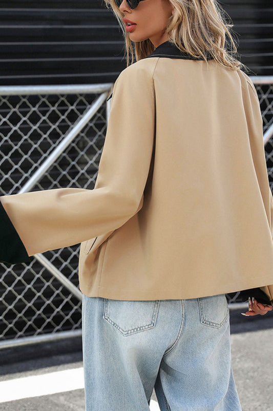 Colorblock Cropped Lightweight Jacket with Polo Collar