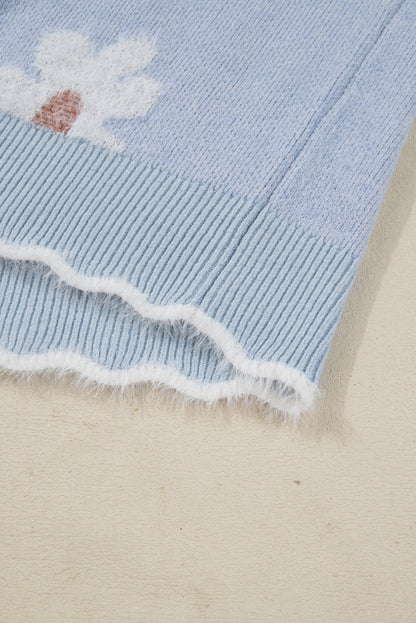Fuzzy Daisy V Neck Long Sleeve Plus Size Sweater
