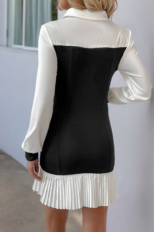 Colorblock Pleated Hem Contrast Shirt Dress Women