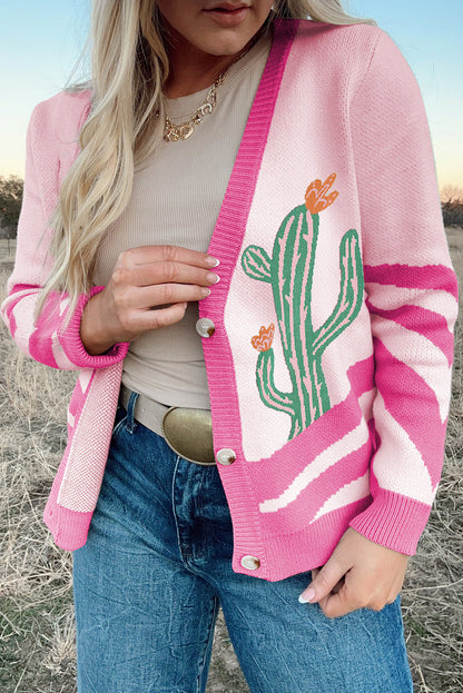 Apricot Cactus Western V Neck Knit Cardigan