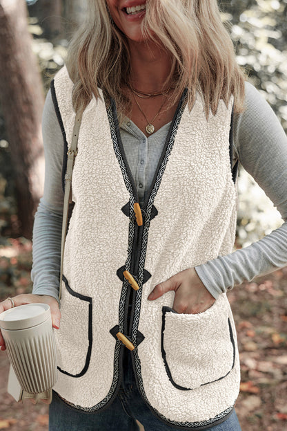 Cozy Sherpa Vest with Toggle Buttons and Patch Pockets
