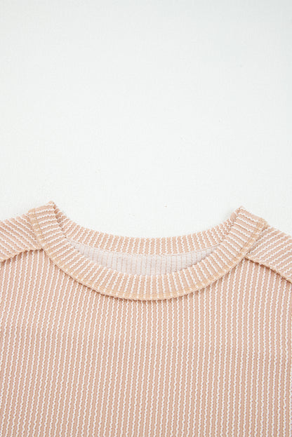 Twist Ribbed Exposed Seam Detail Long Sleeve Loose Top