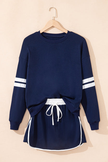 Varsity Stripe Pullover and Mini Skirt Two Piece Set