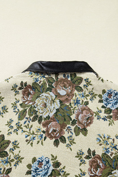 Floral Print Zip Up Contrast Collared Jacket