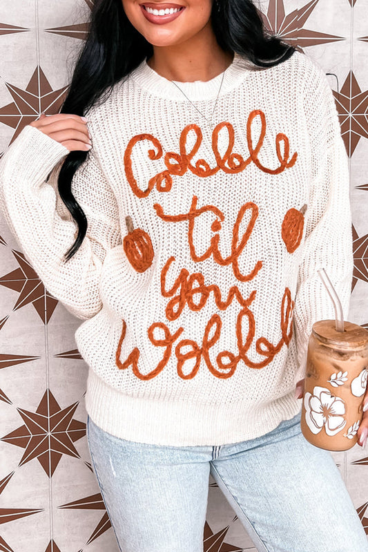 White Gobble Til You Wobble Pop Up Sweater