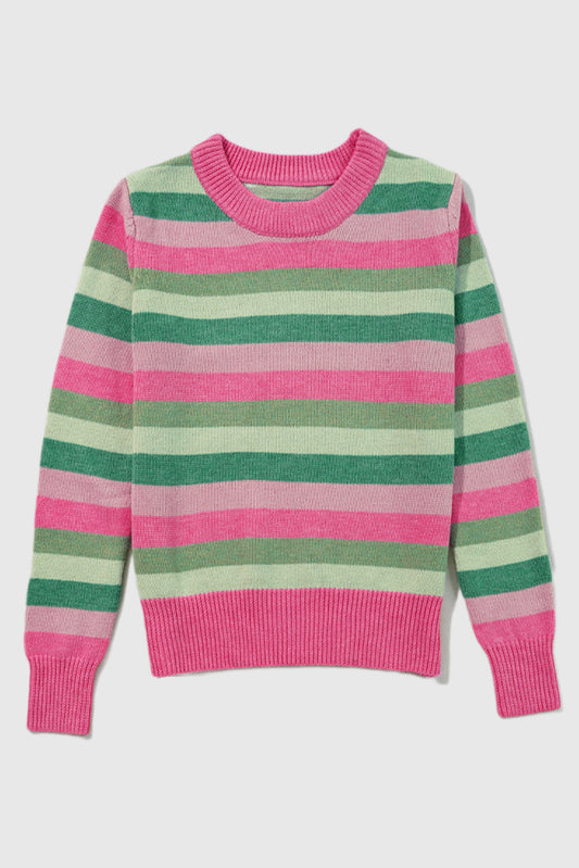 Color Block Ribbed Edge Round Neck Sweater