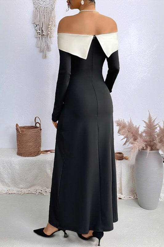 Off Shoulder Long Sleeve Maxi Dress with Slit