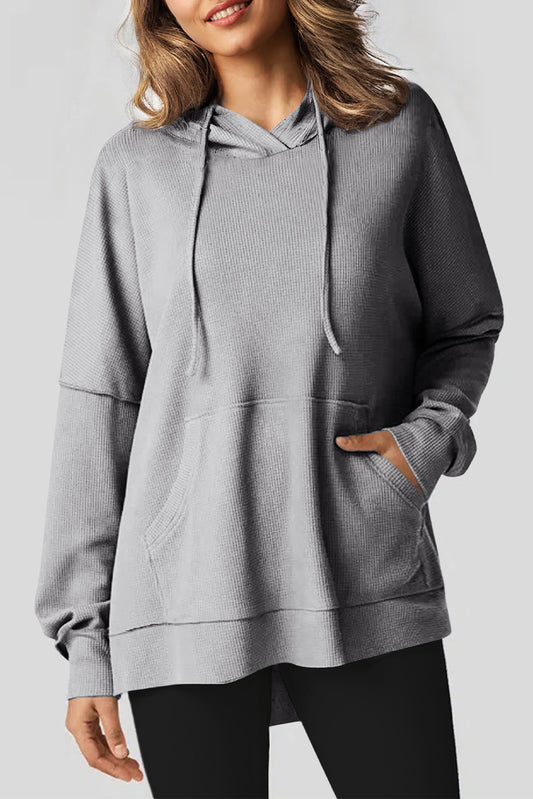 Waffle Knit Fleece Lined High Oversized Hoodie