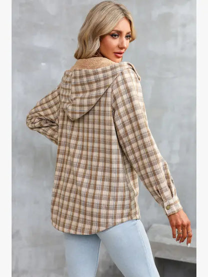 Winter Casual Plaid Hooded Tweed Jacket Women Thick Padded Warm Jacket Women