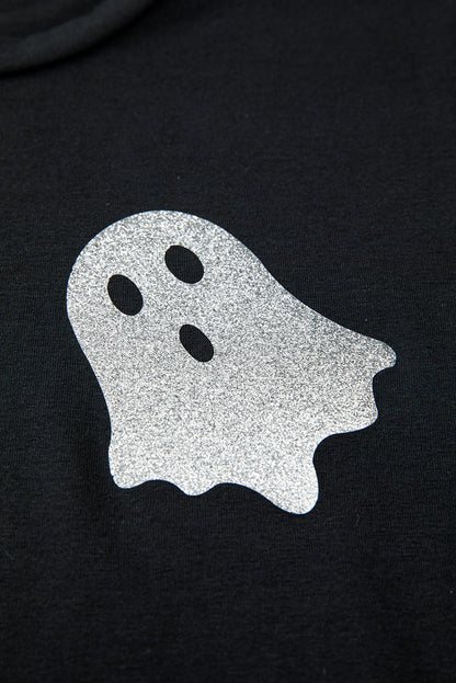 Black Glitter Ghost Pattern Halloween T Shirt
