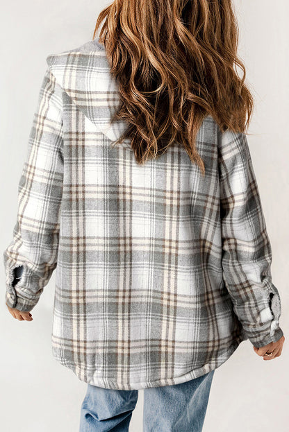 Plaid Pattern Sherpa Lined Hooded Shacket