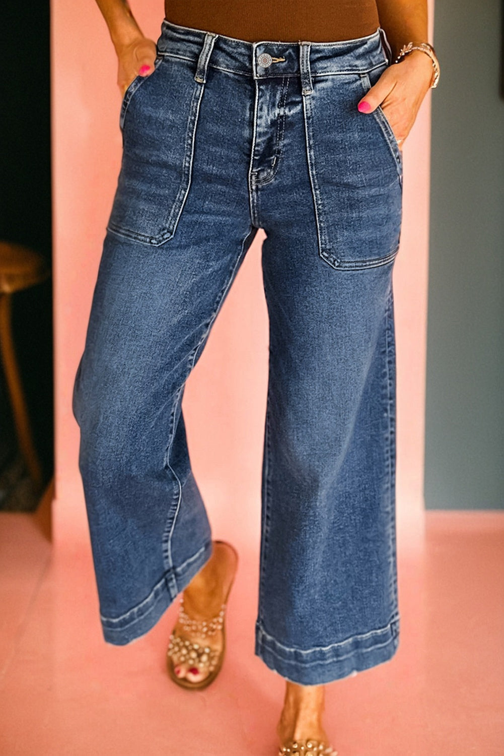High Rise Wide Leg Cropped Jeans for Women