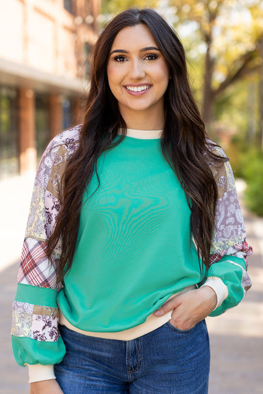 Plaid Vintage Paisley Patchwork Raglan Top