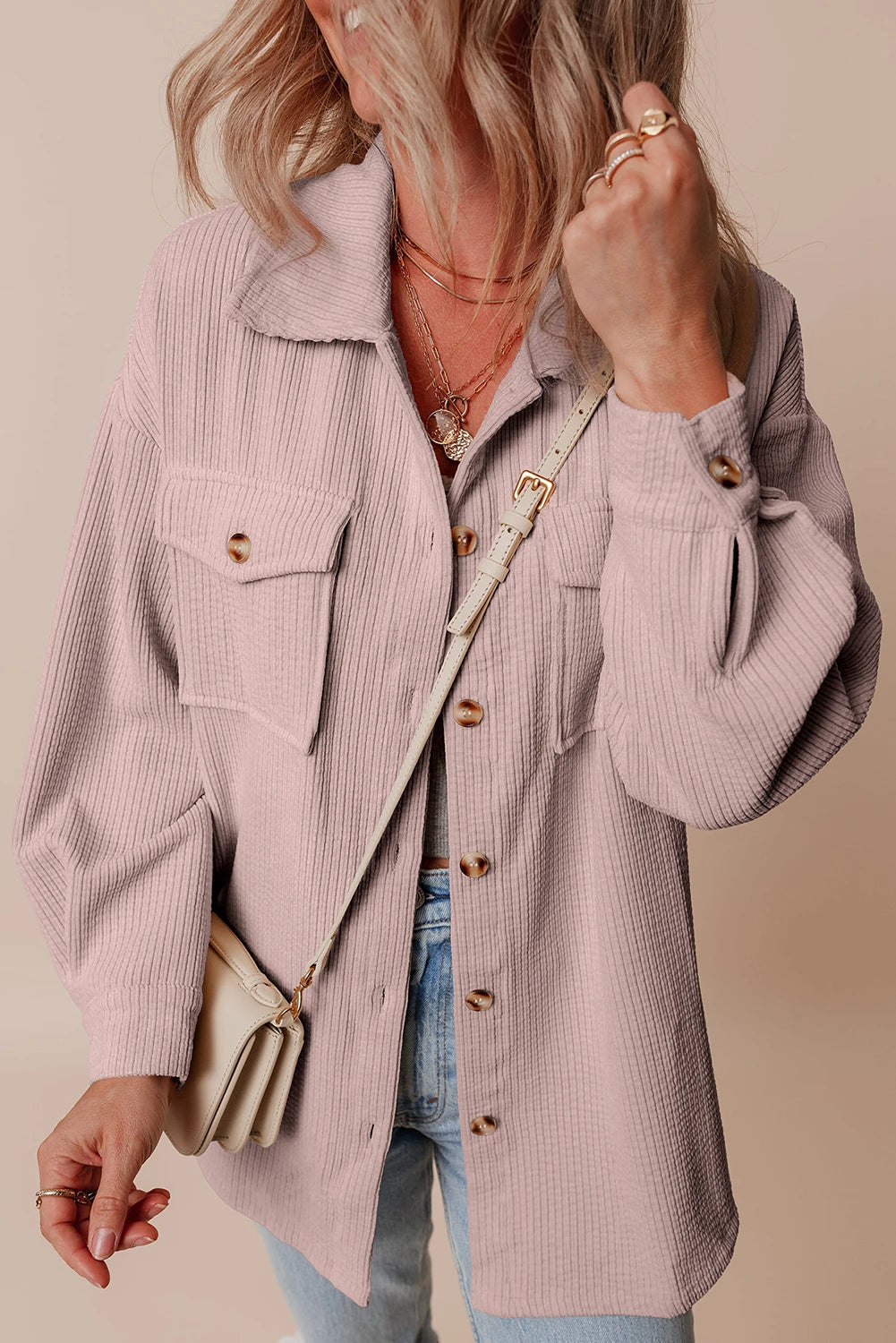 Corduroy Button Up Flap Pocket Shacket