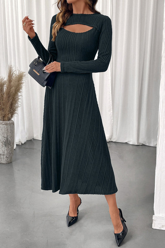 Festive Cutout Round Neck Long Sleeve Party Dress