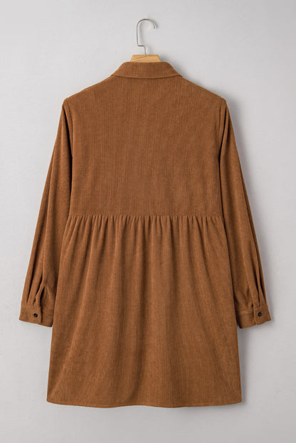 Corduroy Button Up Collared Plus Size Shirt Dress