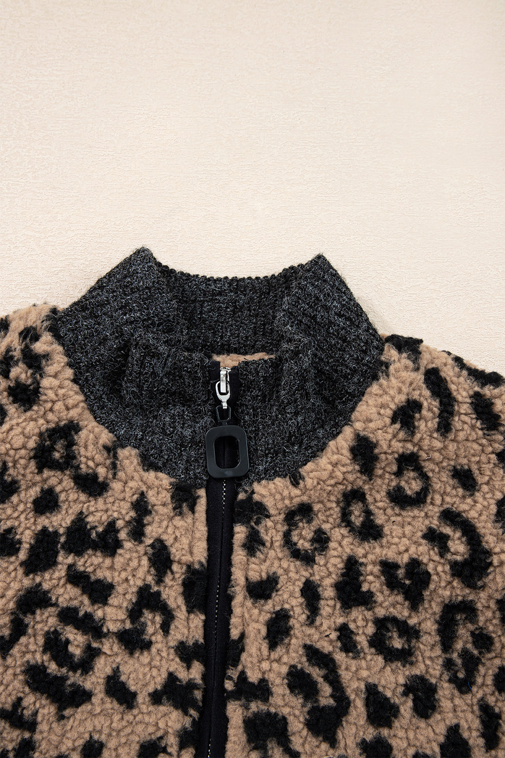 Leopard Zip Up Stand Collar Fall Jacket