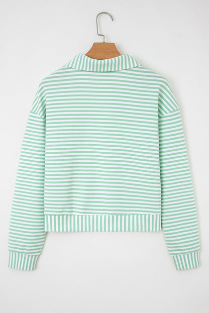 Stripe Quarter Zip Collar Pullover Long Sleeve Top