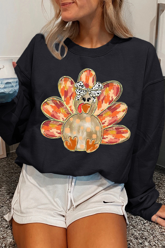 Black Thanksgiving Turkey Graphic Sweatshirt