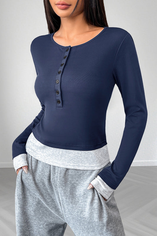 Contrast Layered Look Slim Fit Long Sleeve Top
