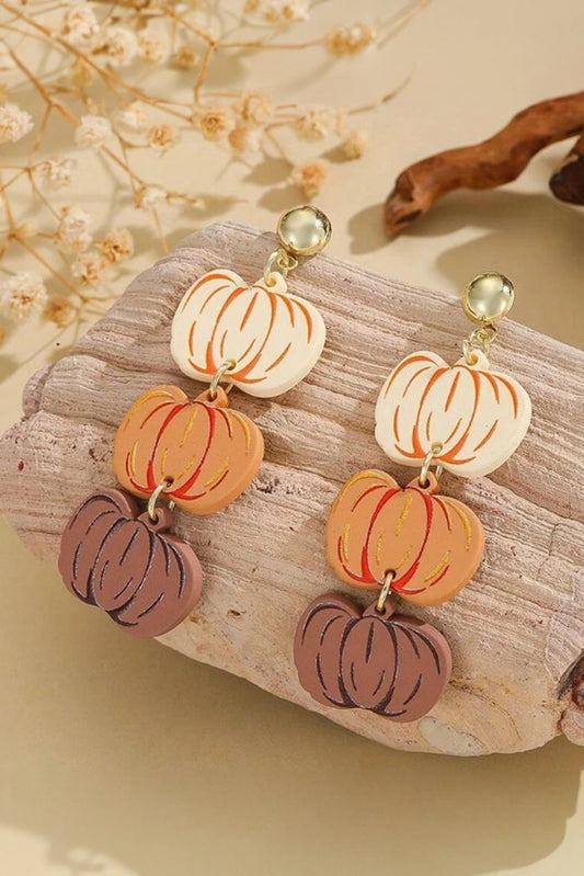 Acrylic Pumpkin Dangle Fall Statement Earrings
