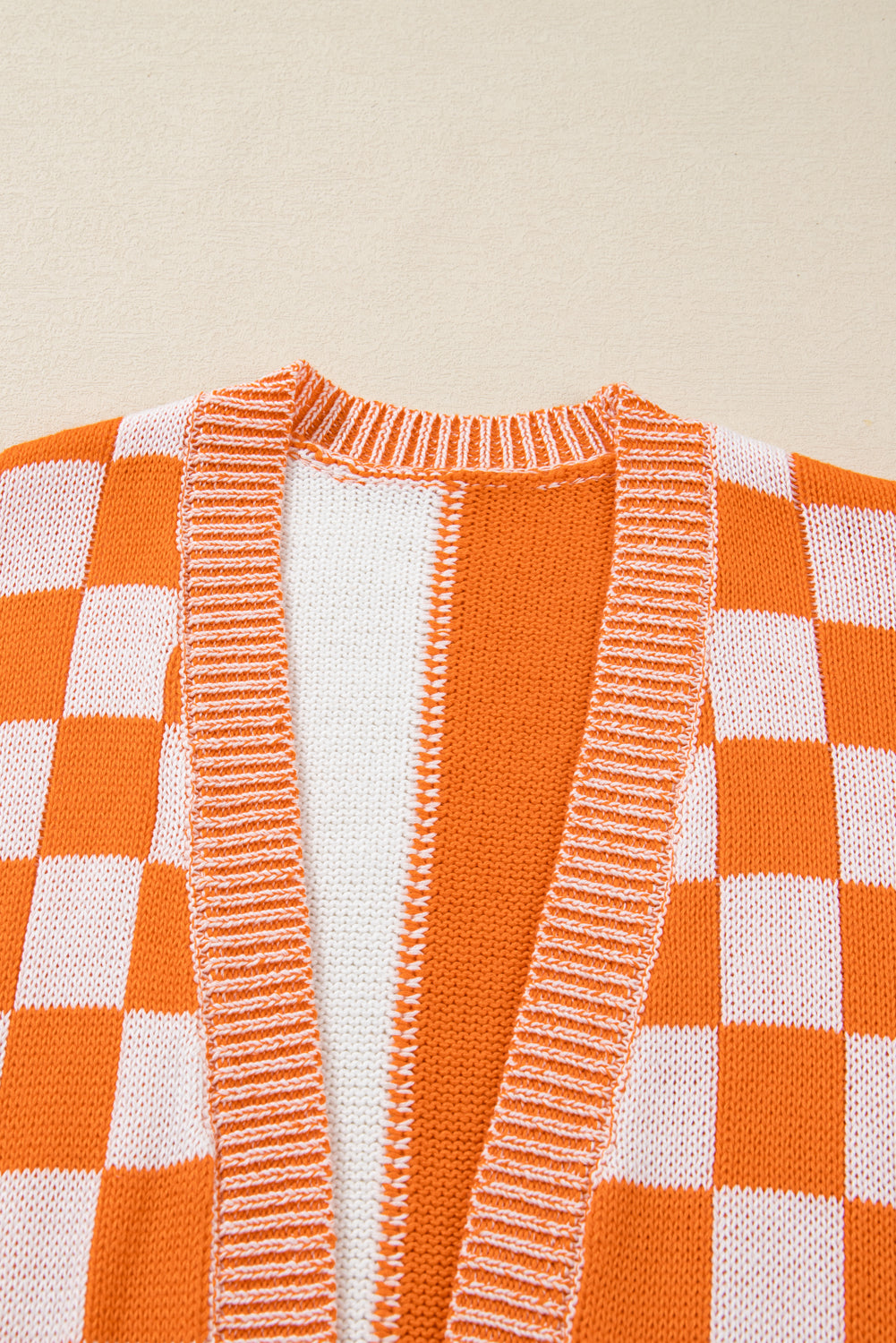 Checkered Bubble Sleeve Drop Shoulder Open Cardigan