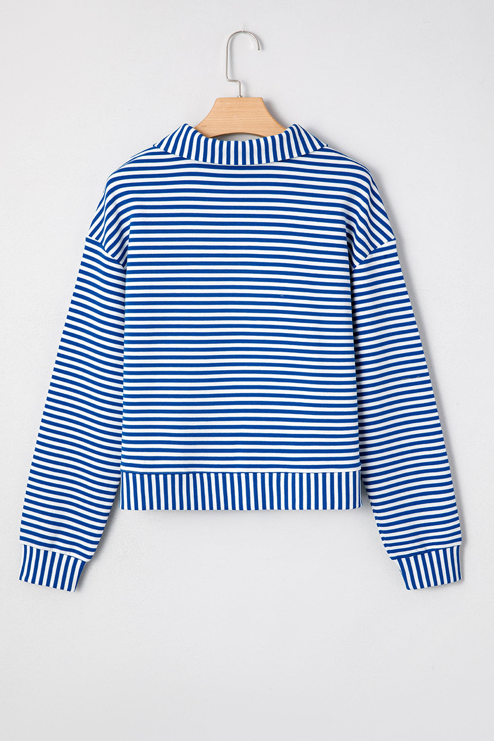 Stripe Quarter Zip Collar Pullover Long Sleeve Top