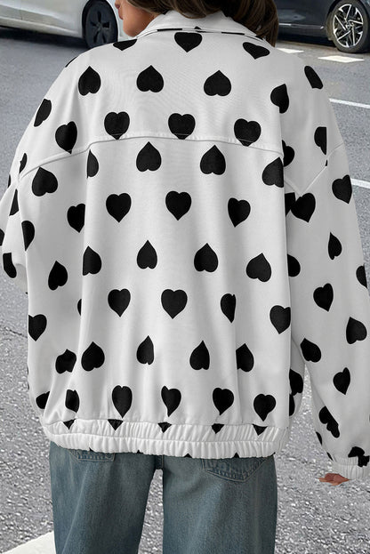 Oversized Heart Print Street Style Zip Jacket