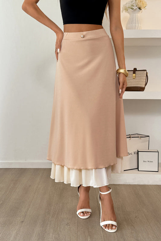 Layered A Line Midi Skirt with Button Detail