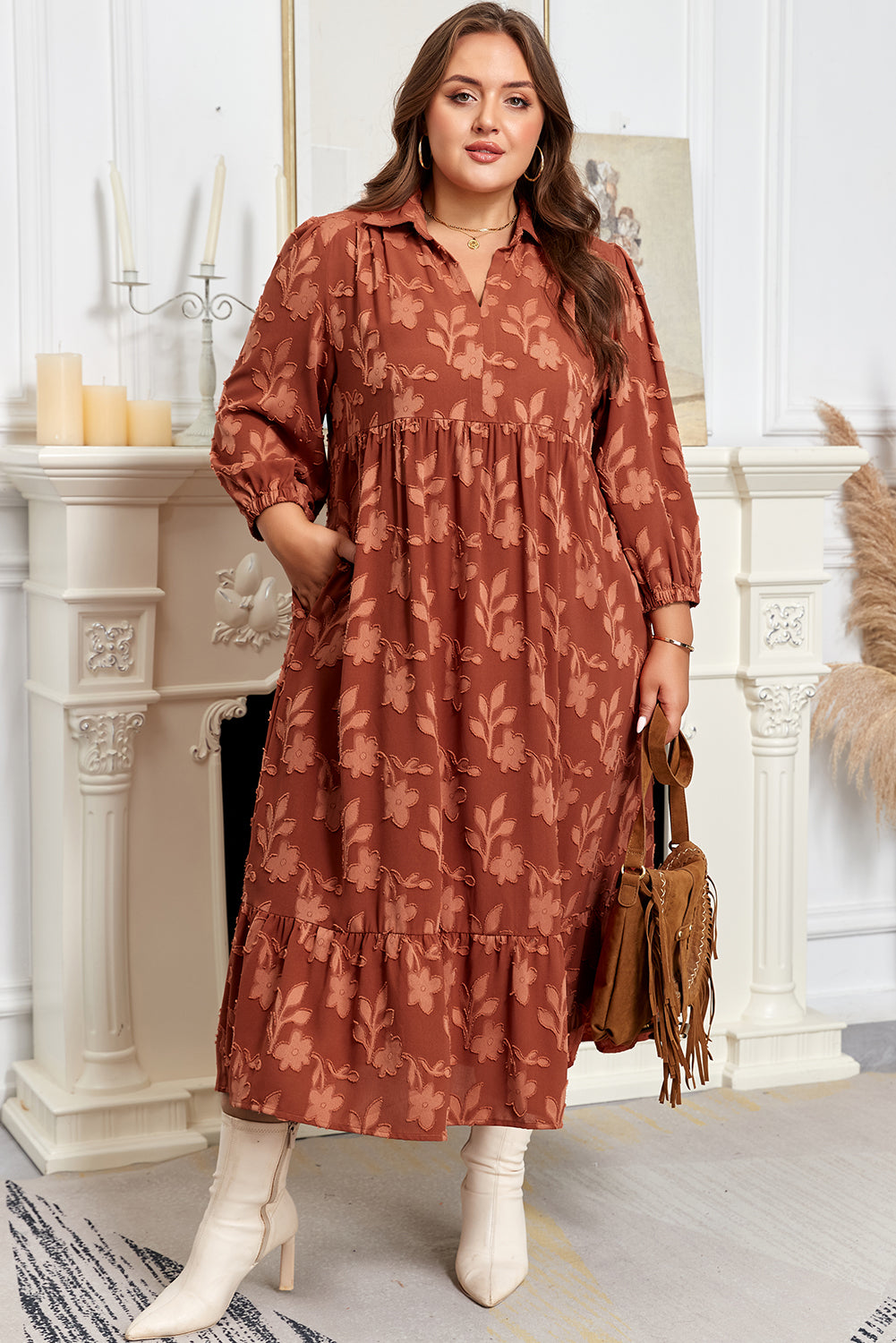 Cinnamon Plus Size Floral Ruffle Hem Long Dress