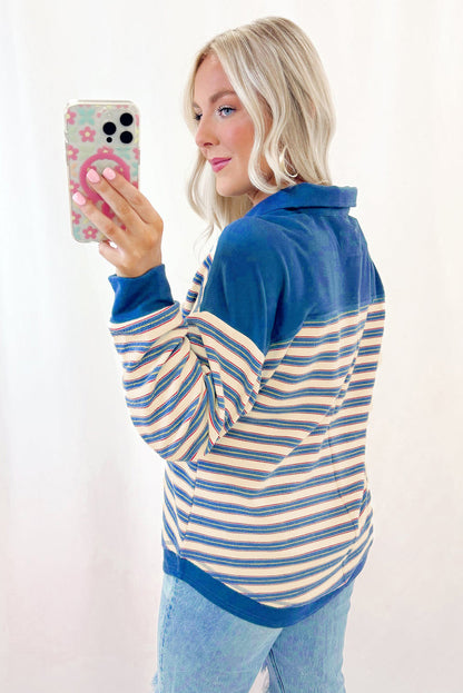 Buttoned V Neck Collared Drop Shoulder Top