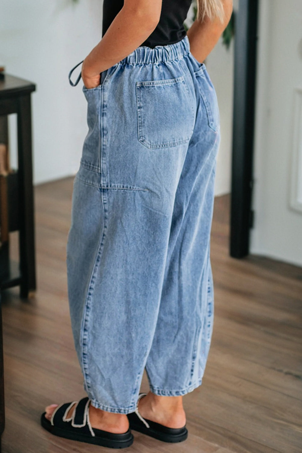Myosotis Patch Pocket Drawstring High Waist Barrel Jeans