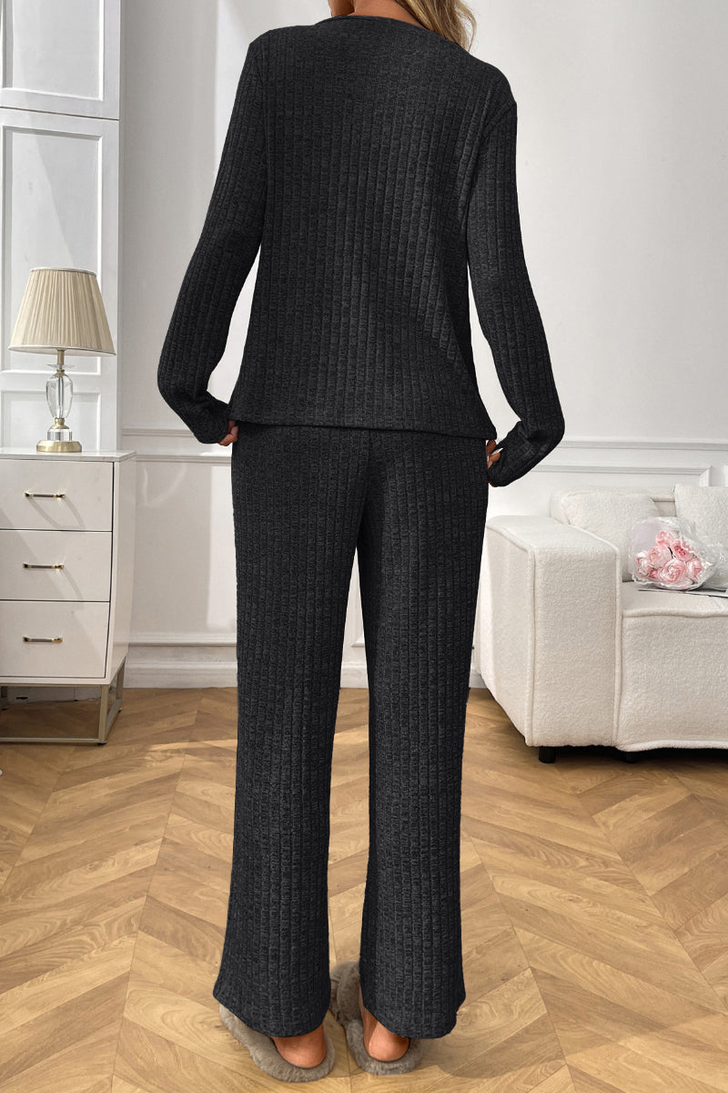 Womens Ribbed Knit Lounge Set Off Shoulder Pajama
