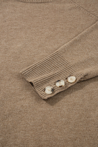 Buttoned Bishop Sleeve Crew Neck Sweater