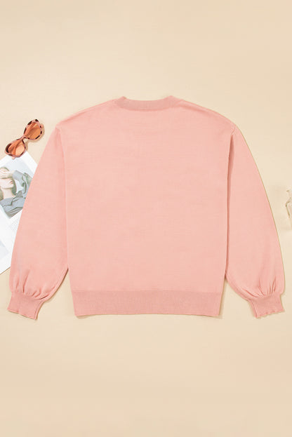 Blossom Big Flower Accent Bubble Sleeve Sweater