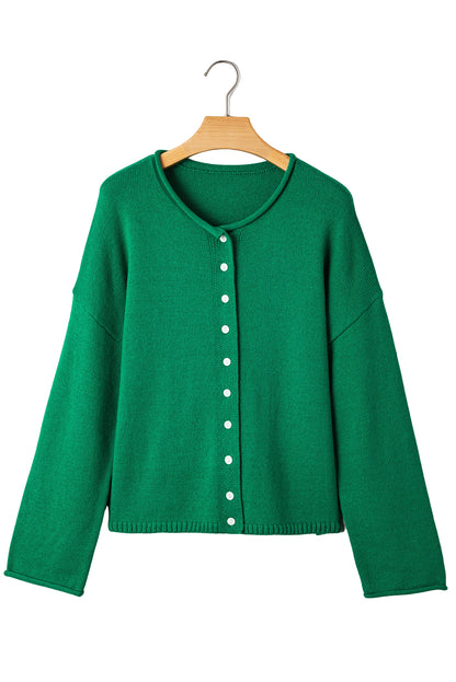 Bright Green Knit Button Front Drop Shoulder Cardigan
