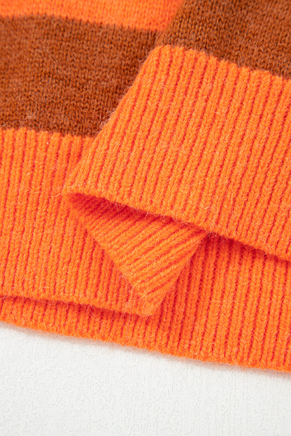 Stripe Color Block High Neck Drop Shoulder Cozy Sweater