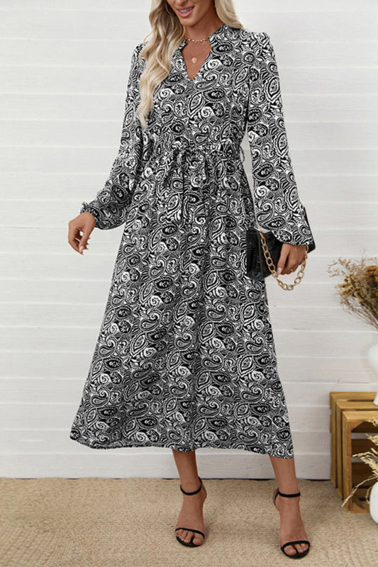 Boho V-neck Paisley Long Sleeve Maxi Dress