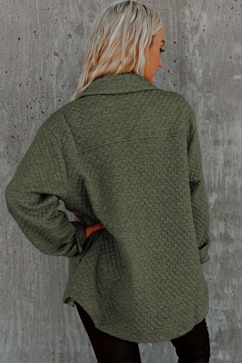 Quilted Button Shacket with Flap Pockets for Women