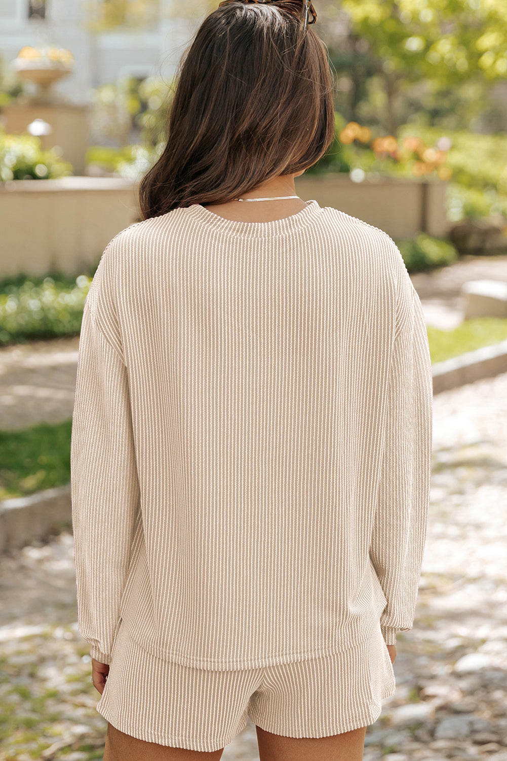 Corded Knit Long Sleeve Top and Shorts Set