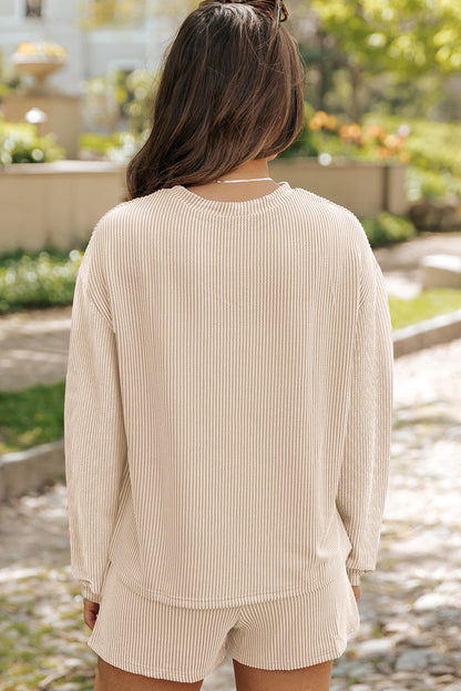Corded Knit Long Sleeve Top and Shorts Set