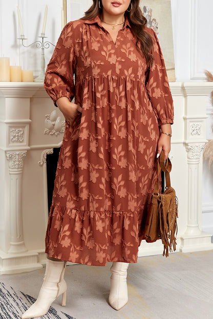 Cinnamon Plus Size Floral Ruffle Hem Long Dress