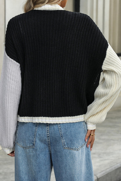 Colorblock Knit Cardigan - Casual Comfy Fall Sweater