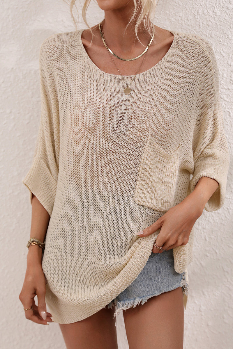 Womens Loose Knit Pullover Top with Pocket
