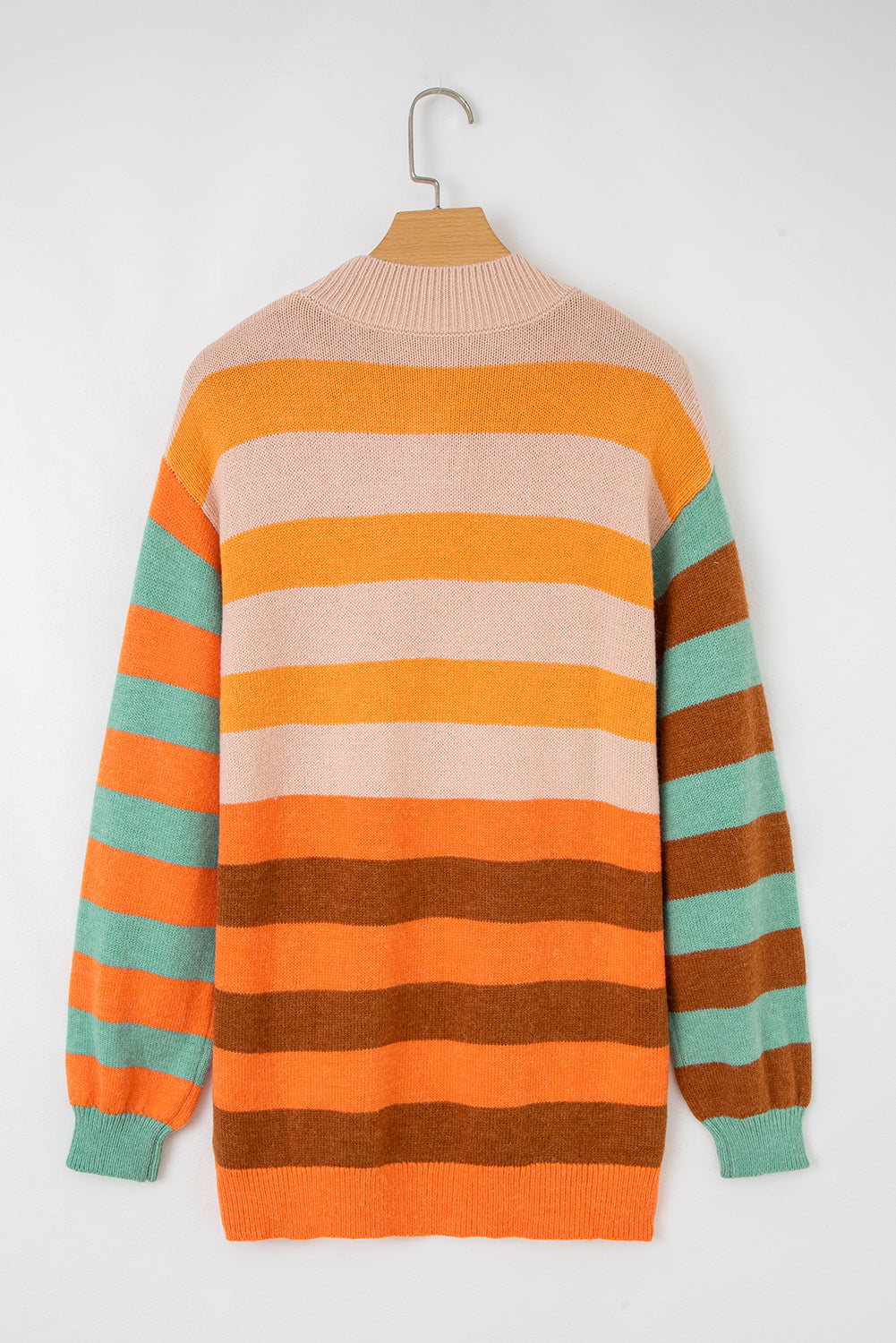 Stripe Color Block High Neck Drop Shoulder Cozy Sweater