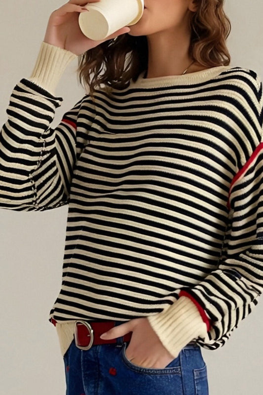 Cozy Striped Oversized Knit Pullover Sweater