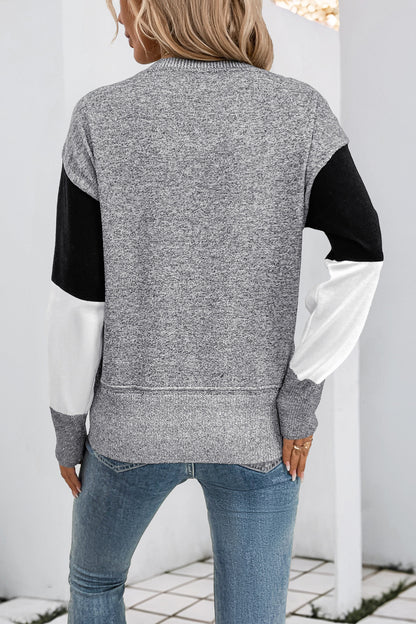 Colorblock Grid Patchwork Knit Pullover Sweater