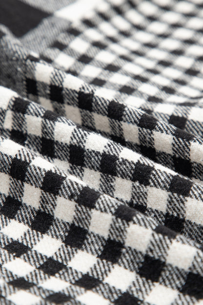 Casual Plaid Hoodie Drawstring Button Shacket