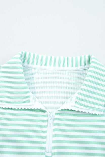 Stripe Quarter Zip Collar Pullover Long Sleeve Top